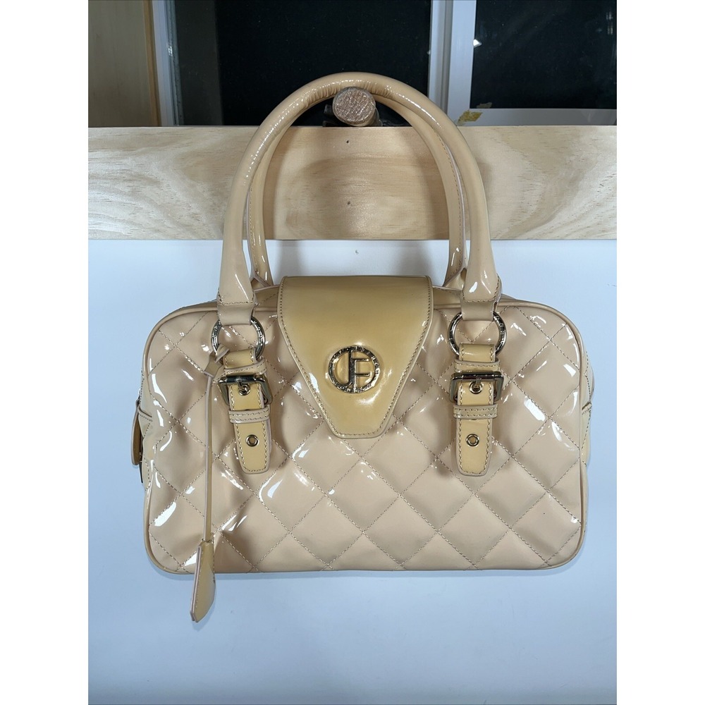 Jack French London Burlington Quilt Patent Leather Satchel Bag Cream Yellow